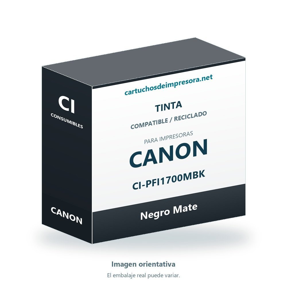 Imagen orientativa: Canon PFI1700/PFI1300/PFI1100 negro mate — cartucho de tinta compatible (PFI1700MBK)